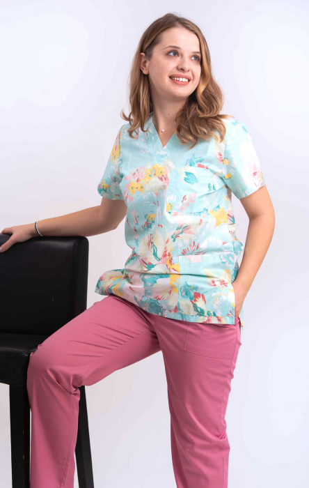 Bluza Bumbac Flori Mari Fond Vernil [3]