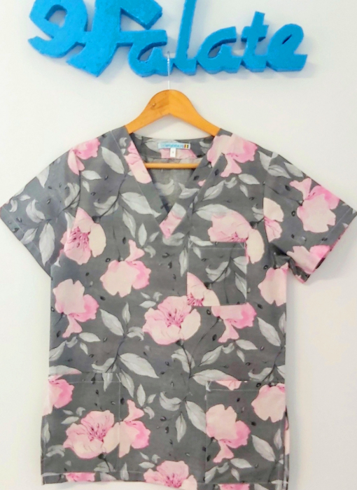 Bluza Bumbac Flori Roz Fond Gri [3]