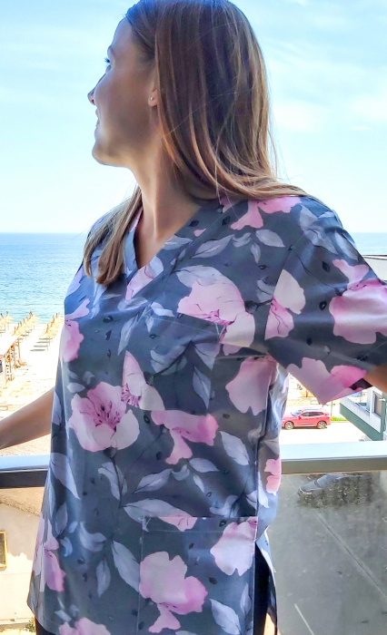 Bluza Bumbac Flori Roz Fond Gri [4]