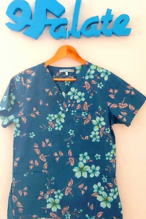 Bluza Bumbac Flori Turquoise Fond Albastru Marin [5]