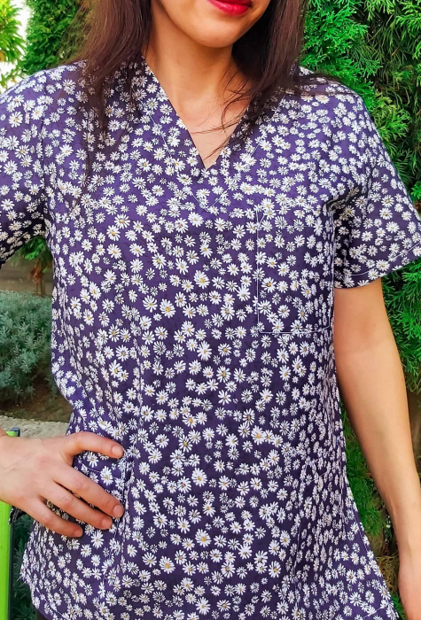 Bluza Bumbac Floricele Fond Bleumarin [4]