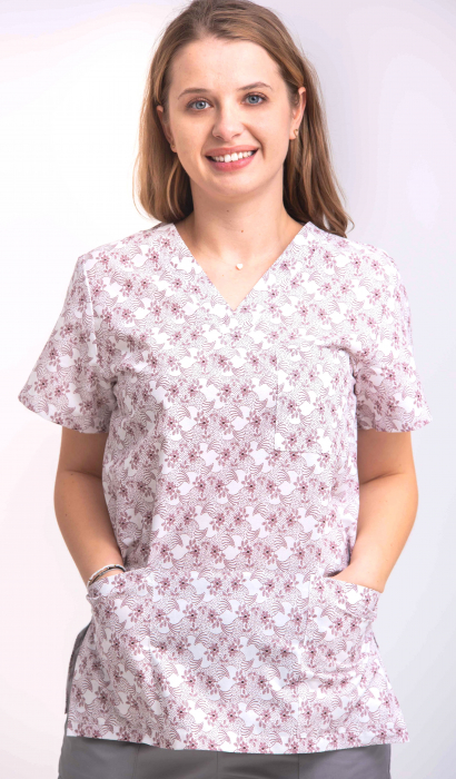 Bluza Bumbac Floricele Grena Fond Alb [2]