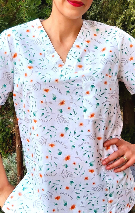 Bluza Bumbac Floricele Portocalii Si Frunzulite [4]