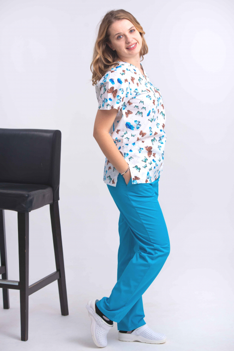 Bluza Bumbac Fluturasi Albastri Fond Alb [3]