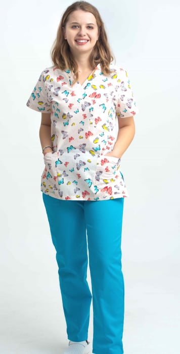 Bluza Bumbac Fluturasi Bleu Fond Roz [3]