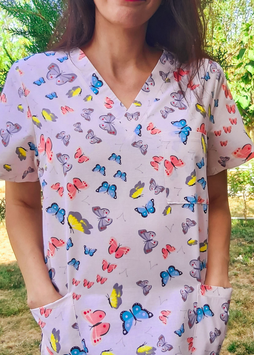 Bluza Bumbac Fluturasi Bleu Fond Roz [4]