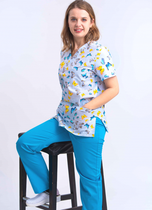 Bluza Bumbac Fluturasi Galbeni Fond Bleu [3]