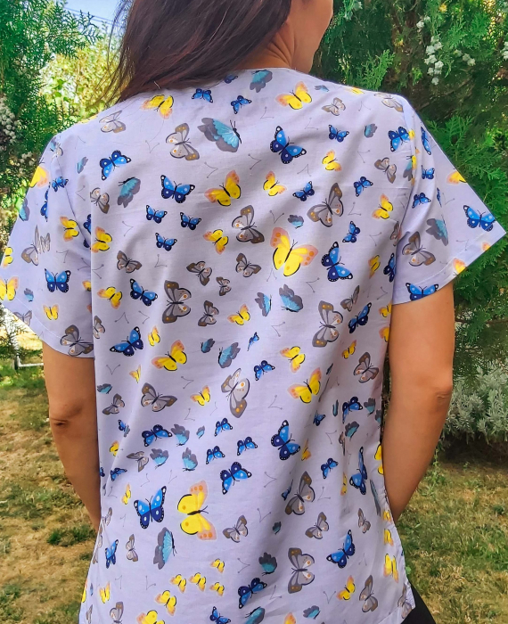 Bluza Bumbac Fluturasi Galbeni Fond Bleu [4]