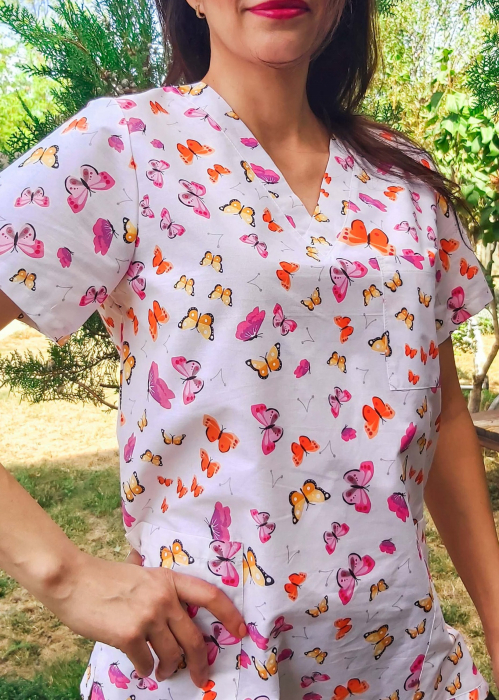 Bluza Bumbac Fluturasi Portocalii Fond Alb [6]