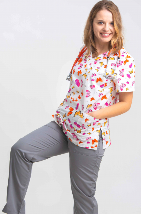 Bluza Bumbac Fluturasi Portocalii Fond Alb [4]