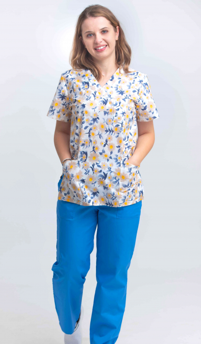 Bluza Bumbac Margarete Bej Fond Alb [4]