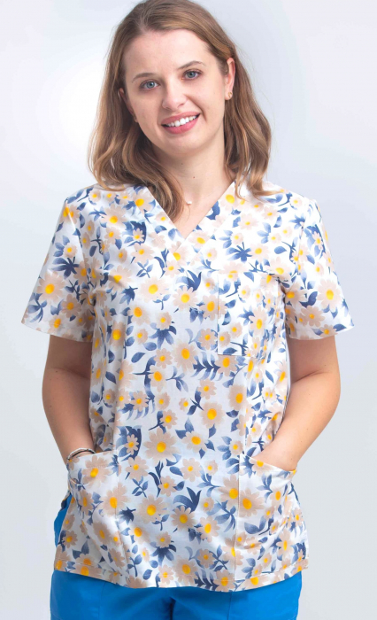 Bluza Bumbac Margarete Bej Fond Alb [2]