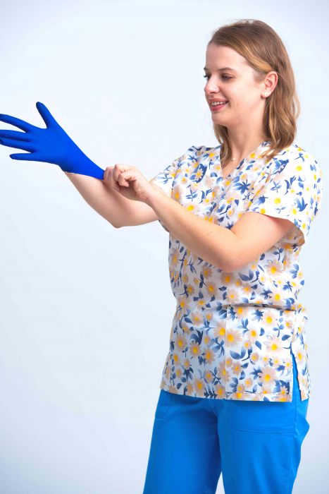Bluza Bumbac Margarete Bej Fond Alb [3]
