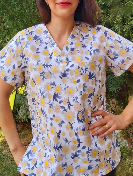 Bluza Bumbac Margarete Bej Fond Alb [5]