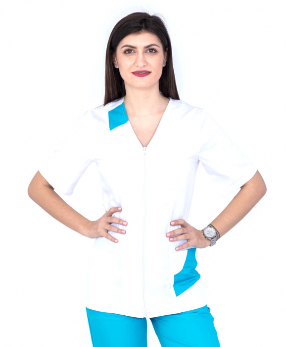 Halat alb cu fermoar si insertie turquoise [2]