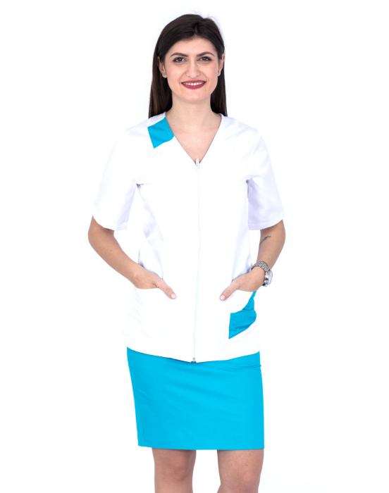 Halat alb cu fermoar si insertie turquoise [8]