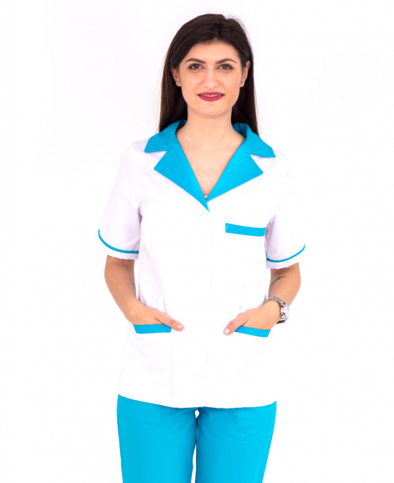 Halat alb scurt, guler turquoise [2]