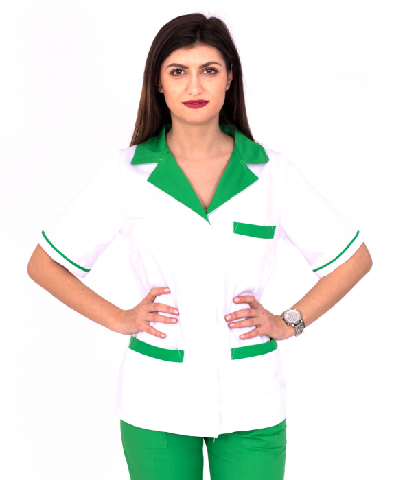 Halat alb scurt, guler verde [4]
