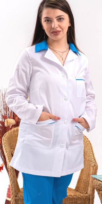 Halat Bianca alb, guler casual blue, maneca lunga [3]