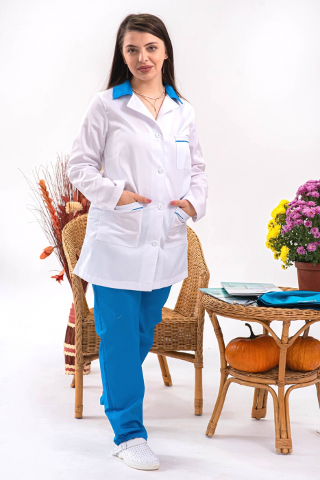 Halat Bianca alb, guler casual blue, maneca lunga [2]