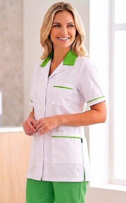 Halat Bianca alb, guler VERDE IARBA, maneca scurta [4]