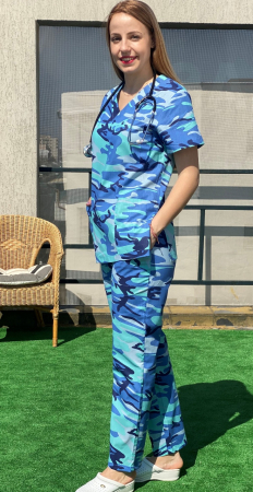 PANTALON BUMBAC CAMUFLAJ TURQUOISE SI ALBASTRU [2]
