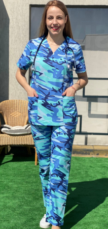 PANTALON BUMBAC CAMUFLAJ TURQUOISE SI ALBASTRU [4]