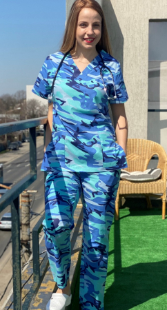 PANTALON BUMBAC CAMUFLAJ TURQUOISE SI ALBASTRU [5]