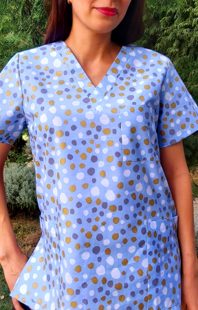 Bluze Medicale - Bluza Bumbac Buline Aurii Fond Bleu