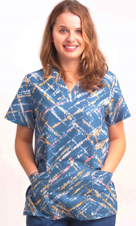 Bluze Medicale - Bluza Bumbac Buline Pictate Fond Albastru