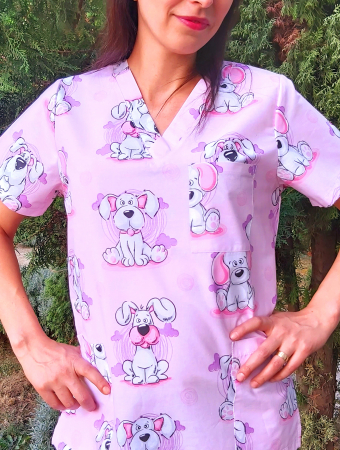 Bluza Bumbac Catelusi Albi Fond Roz [3]