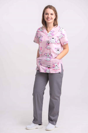 Bluza Bumbac Catelusi Albi Fond Roz [2]