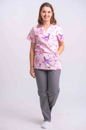 Bluza Bumbac Dino Mov Fond Roz [1]