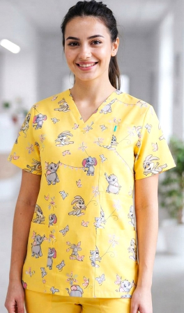 Bluze unisex cu imprimeuri - bluza-bumbac-elefantei-si-iepurasi-fond-galben
