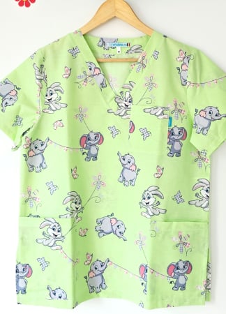 Bluze Medicale - Bluza bumbac Elefantei si Iepurasi fond verde