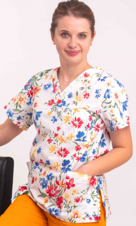 Bluza Bumbac Flori Albastre Si Rosii [2]