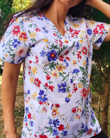 Bluza Bumbac Flori Albastre Si Rosii [5]
