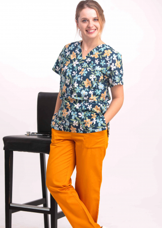 Bluza Bumbac Flori Bleu Si Albe Fond Albastru [1]