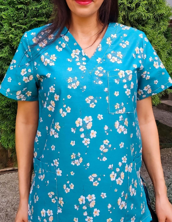 Bluza Bumbac Flori De Cires Fond Turquoise [3]
