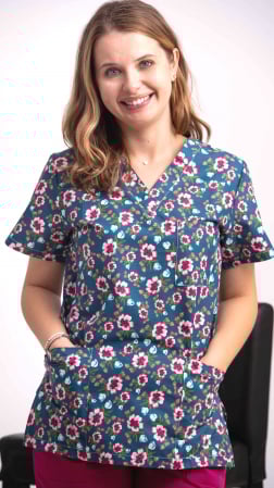Bluze Medicale - Bluza Bumbac Flori De Mar Fond Bleumarin