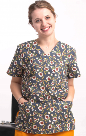 Bluze unisex cu imprimeuri - Bluza Bumbac Flori De Mar Fond Gri Inchis