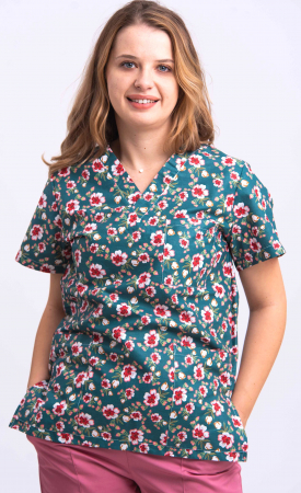 Bluze unisex cu imprimeuri - Bluza Bumbac Flori De Mar Fond Verde Inchis