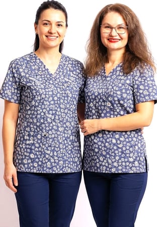 Bluze unisex cu imprimeuri - bluza-bumbac-flori-de-musetel-fond-gri-albastrui