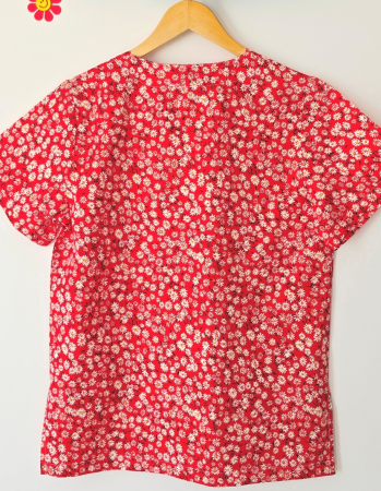 Bluze unisex cu imprimeuri - bluza-bumbac-flori-de-musetel-fond-rosu