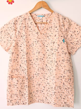 Bluze Medicale - bluza-bumbac-flori-de-musetel-fond-somon