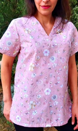 Bluza Bumbac Flori Fond Roz Prafuit [3]