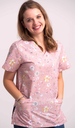 Bluza Bumbac Flori Fond Roz Prafuit [2]