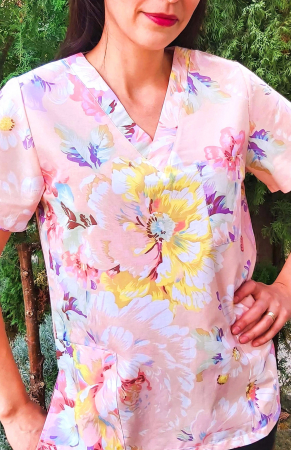 Bluza Bumbac Flori Mari Fond Roz [4]