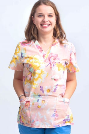 Bluze unisex cu imprimeuri - Bluza Bumbac Flori Mari Fond Roz