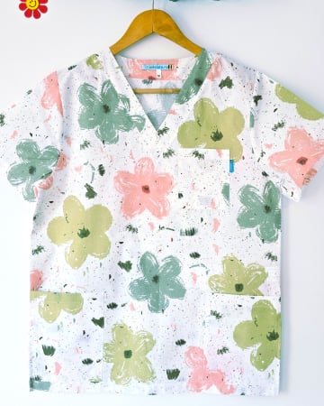 Bluze unisex cu imprimeuri - bluza-bumbac-flori-pictate-portocalii-si-verzi